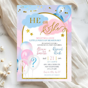 Pink Blue Little Piece of Heaven Gender Reveal Invitation