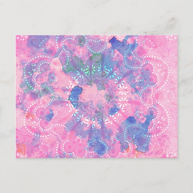 Pink Blue Mandala Watercolor floral Pattern Postcard (Front)