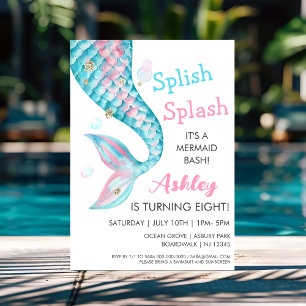 Pink & Blue Mermaid   Birthday Party Invitation