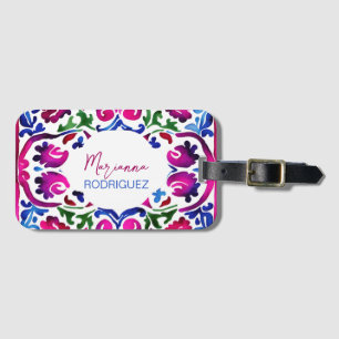 Pink blue Mexican Spanish Talavera tiles Luggage Tag