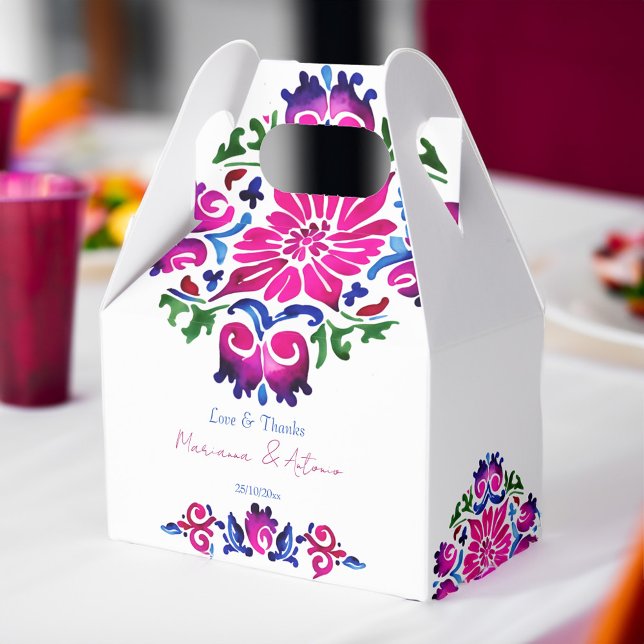 Pink blue Mexican talavera tiles wedding Favour Box (Pink blue Mexican talavera tiles wedding Favor Box personalized favors fiesta mexicana themed)
