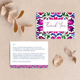 Pink blue Mexican Talavera tiles wedding thank you