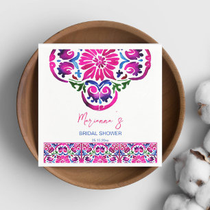 Pink blue Mexican tiles bridal shower tableware Napkin