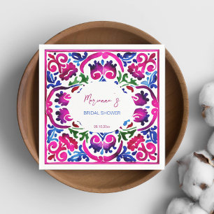 Pink blue Mexican tiles bridal shower tableware Napkin