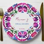Pink blue Mexican tiles bridal shower tableware Paper Plate<br><div class="desc">Pink blue Mexican Talavera tiles pattern bridal shower tableware personalised paper plates,  add a personalised touch for your special function.</div>