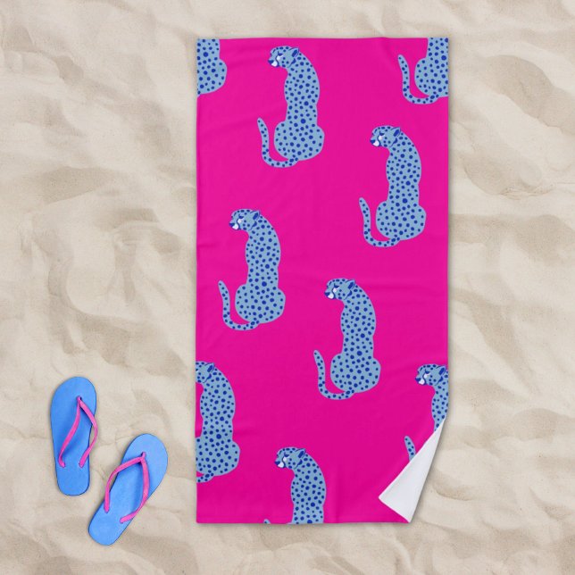 Pink & Blue Modern Jungle Cheetah Beach Towel (Pink & Blue Modern Jungle Cheetah Beach Towel)