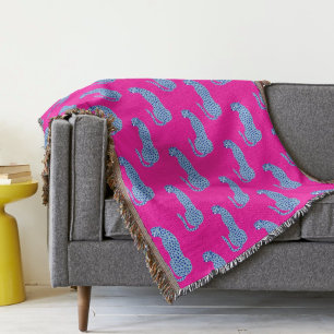 Pink & Blue Modern Jungle Cheetah Throw Blanket