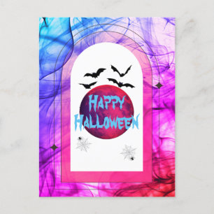 Pink Blue Modern Unique Spooky Happy Halloween Holiday Postcard