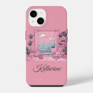 Pink Blue Mountain View Boss Lady Girlfriend Gift iPhone 14 Case