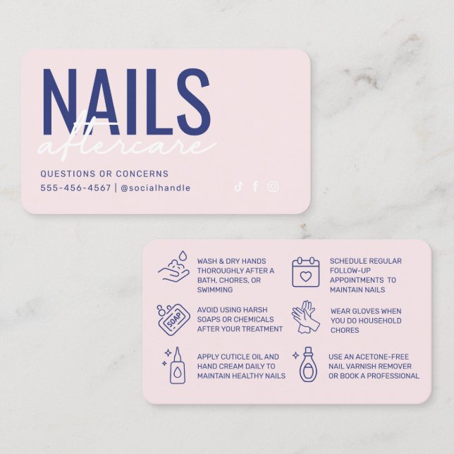 Pink & Blue Nails Aftercare Card (Front/Back)