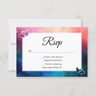 Pink & Blue Nebula Hearts Rsvp Card