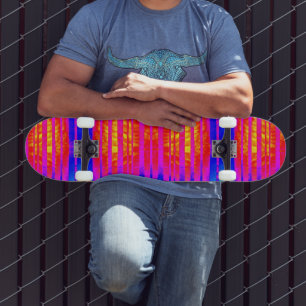 Pink & Blue Neon Stripe Skateboard