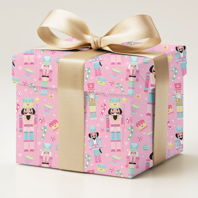 Pink Blue Nutcracker Christmas Candy Pattern Wrapping Paper (Creator Uploaded)