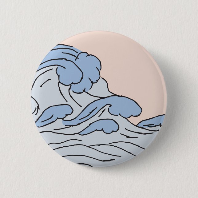 Pink/Blue Ocean Ocean Waves Aesthetic With Beach 6 Cm Round Badge (Front)