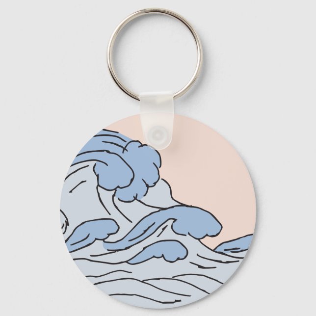 Pink/Blue Ocean Ocean Waves Aesthetic With Beach Key Ring (Front)