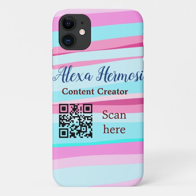 Pink blue ombre add name profession q r code title Case-Mate iPhone case (Back)