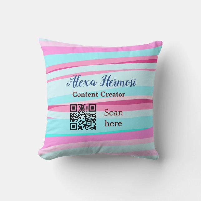 Pink blue ombre add name profession q r code title cushion (Front)
