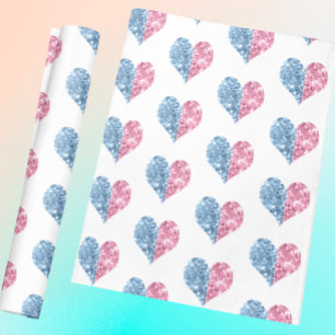Pink Blue Ombre Glitter Hearts Baby Gender Reveal Wrapping Paper