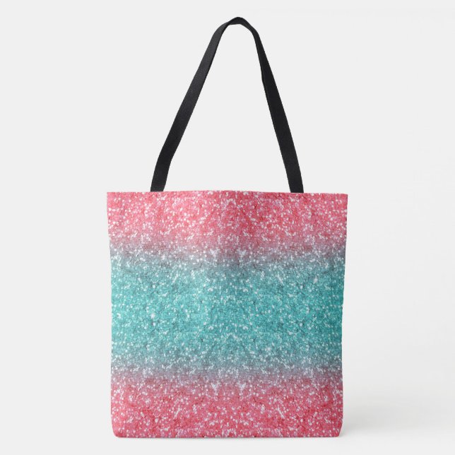Pink Blue Ombre Glitter Tote Bag (Front)
