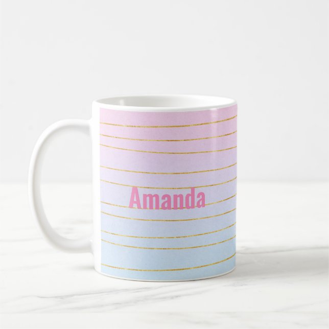 Pink Blue Ombre with Gold Lines Coffee Mug (Left)