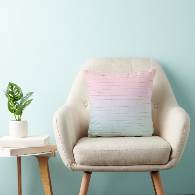 Pink Blue Ombre with Gold Lines Cushion (Chair)
