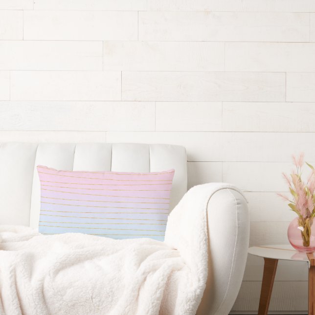 Pink Blue Ombre with Gold Lines Lumbar Cushion (Couch)