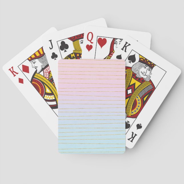 Pink Blue Ombre with Gold Lines Playing Cards (Back)