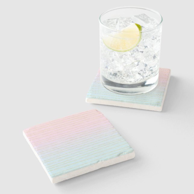 Pink Blue Ombre with Gold Lines Stone Coaster (Side)