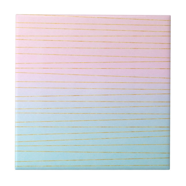 Pink Blue Ombre with Gold Lines Tile (Front)