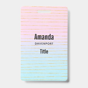 Pink Blue Ombre with Thin Gold Lines ID Badge