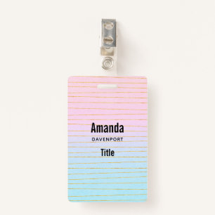 Pink Blue Ombre with Thin Gold Lines ID Badge