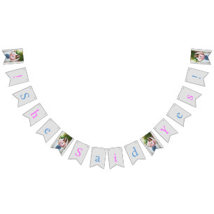 Pink & Blue on Silver, She Said Yes, Bridal Photo Bunting