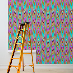 Pink Blue Orange Black Zig-zag pattern peel stick Wallpaper