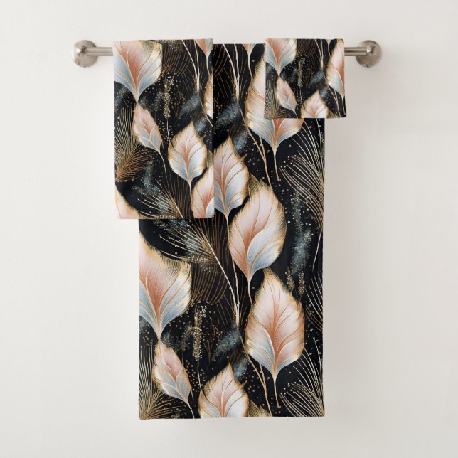 Pink & Blue Pampas Grass Glitter Bath Towel Set (Insitu)