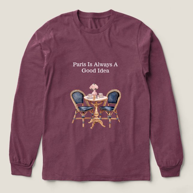 Pink Blue Paris Table Baguettes Tri-Blend Shirt (Design Front)