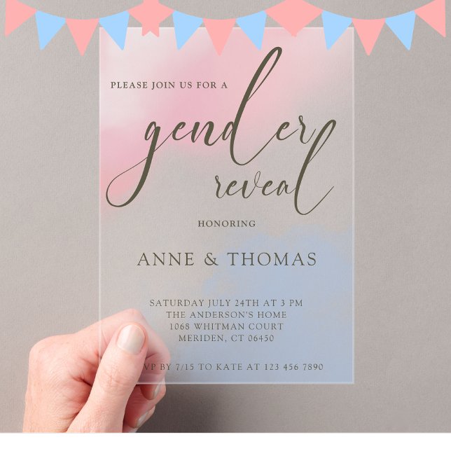 Pink Blue Pastel Gender Reveal Party  Acrylic Invitations (Creator Uploaded)