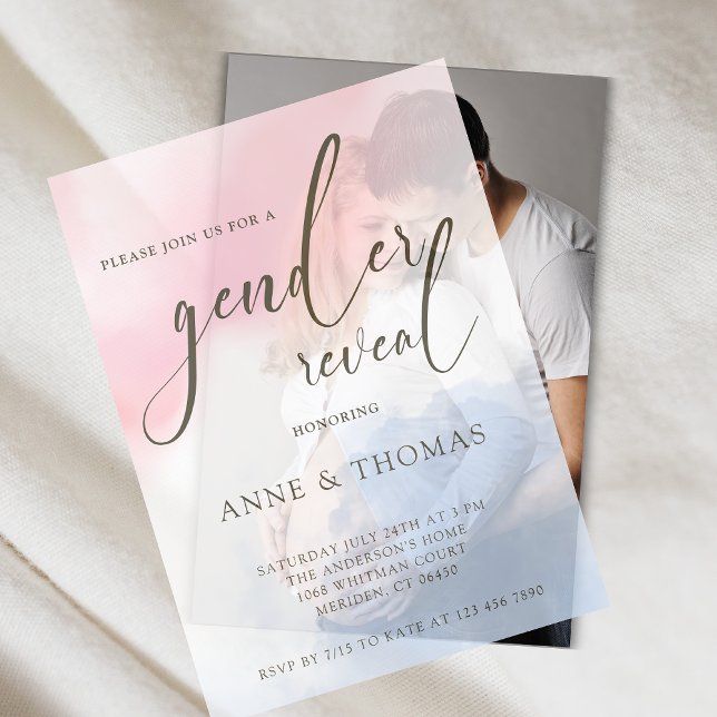 Pink Blue Pastel Gender Reveal Party  Vellum Invitations (Creator Uploaded)