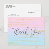 Pink Blue Pastel Gradient with Gold Line Thank You