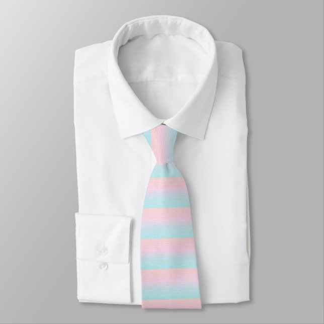 Pink Blue Pastel Gradient with Gold Lines Pattern Tie (Tied)