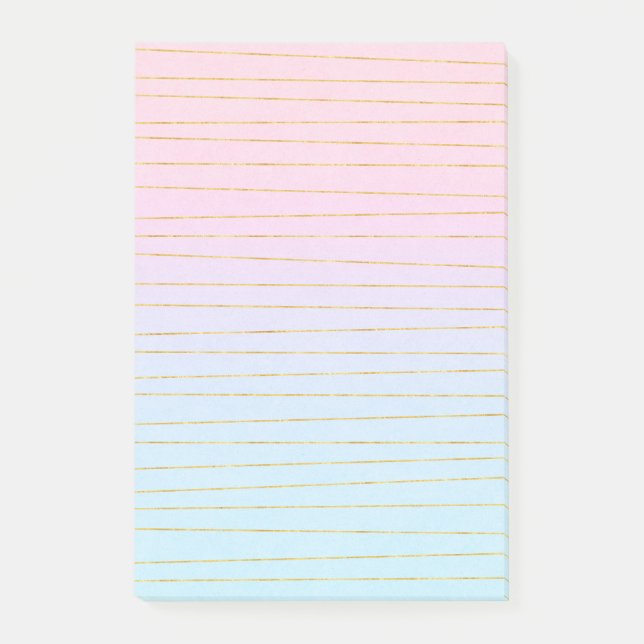 Pink Blue Pastel Gradient with Gold Lines Post-it Notes (Front)