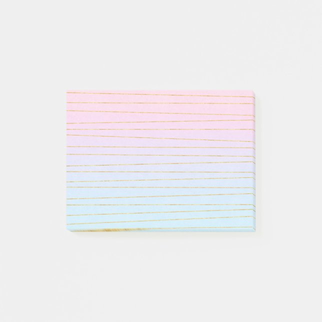 Pink Blue Pastel Gradient with Gold Lines Post-it Notes (Front)