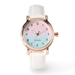 Pink Blue Pastel Gradient with Gold Lines Watch