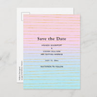 Pink Blue Pastel Gradient with Gold Lines Wedding