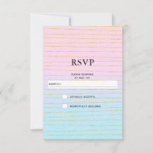Pink Blue Pastel Gradient with Gold Lines Wedding