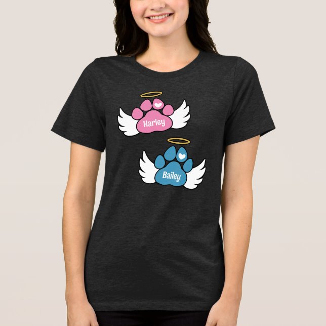 Pink & Blue Paws Angel Wings 2 Dogs Memorial Tri-Blend Shirt (Front)