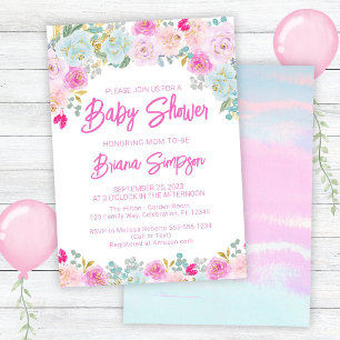 Pink Blue Peach Purple Baby Shower Invitation