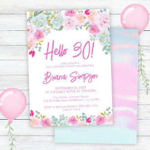 Pink Blue Peach Purple Floral 30th Birthday Party Invitation