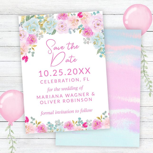Pink Blue Peach Purple Save the Date Invitation (Creator Uploaded)