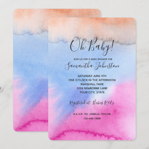 Pink Blue Peach Tie dye Baby Shower Invitation