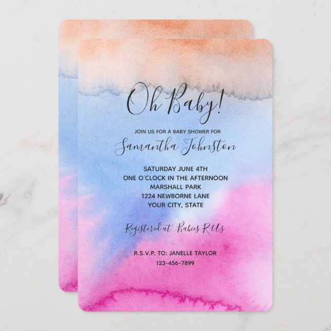 Pink Blue Peach Tie dye Invitation (Front/Back)